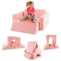 Costway Kids Modular Play Sofa 8 PCS with Detachable Cover for Playroom & Bedroom Indoor Pink