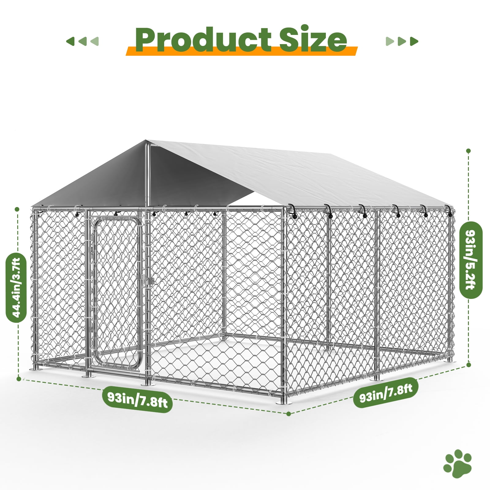 Ironovahome 7.8'x7.8' Outdoor Dog Kennel, Heavy Duty Galvanized Steel Metal Dog Pet Enclosure, with Water & UV-Resistant Proof Cover and Security Lock