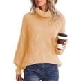 thumbnail image 2 of Female Winter Fall Solid Turtle-Neck High Neck Balloon Long Sleeve Sweaters Pullover Outerwear Apricot L, 2 of 6