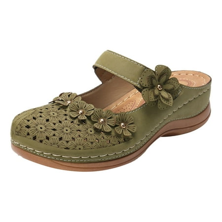 

fvwitlyh Sandal Leather Slipper Summer Comfortable Vintage Casual Beach Open Toe Slip on Mules Wedge Sandals