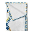 thumbnail image 2 of Letter K Soft Flannel Fleece Throw Blanket, Abstract Leaves and Blooms and Capital Initial K Ornate Alphabet, Cozy Plush for Indoor and Outdoor Use, 60" x 80", Blue Yellow Orange, by Ambesonne, 2 of 5