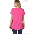 thumbnail image 3 of Zenana Plus Size Round Neck Heavy Woven Boat Neck Rolled Short Sleeve Blouse Top, 3 of 5