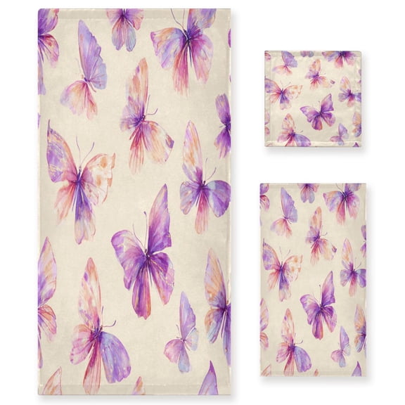Three-Piece Towel Set Face Towel Towel Set Hand Towel Bath Towel Cotton Bath Towels Bath Towel Sets Hand Bath Towels Purple Butterfly