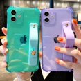 thumbnail image 2 of Soft Wrist Strap Phone Case For iPhone 11 12 13 14 Pro Max X XR Xs Max 7 8 Plus SE 2020 Mini Kickstand Transparent Bumper Cover, 2 of 5