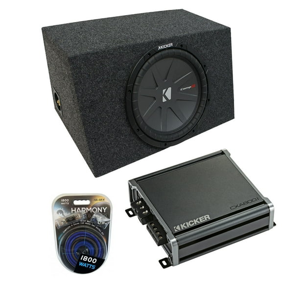 Car Stereo Hatchback Sealed Single 10" Kicker CompR CWR10 Sub Box CXA800.1 Amp
