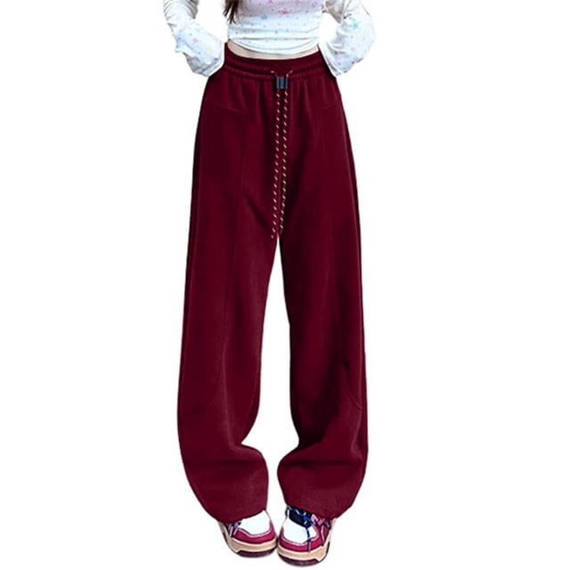 LUOGENLI Pantalon Décontracté Femme Jambe Droite Pantalon de Survêtement Version Étroite en Coton Pantalon Décontracté Femme Jambe Grand Coupe Décontractée Extensible Rouge G