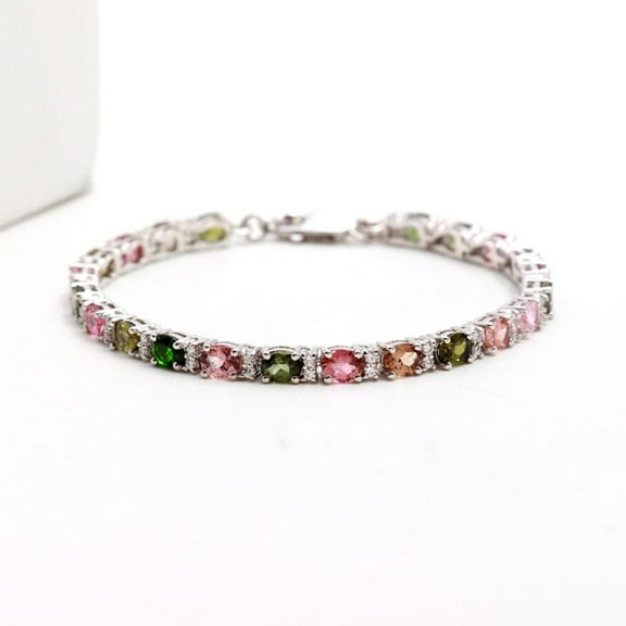 925 Sterling Silver Tennis Bracelet For Women Multi Tourmaline Oval Gift For Her Tennis Bracelet Anniversary Gift