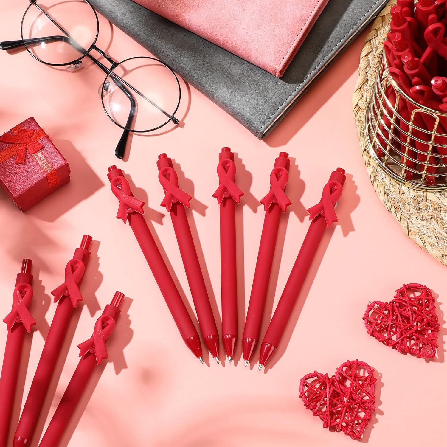 200 Pcs Heart Health Awareness Month Pen Bulk Red Ballpoint Pens Heart Disease CHD Awareness Week for Charity Public Activity Warrior Fundraising Office Charity Events Supplies