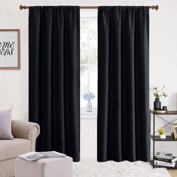 Cortinas Blackout para Recamara con Aislamiento Térmico, Cortinas para Sala 100% Poliéster Tela, Reducción de Ruido, Suave Cortinas con Bolsillo para Barra, 2 Paneles, 132 x 213.3 cm, Negro,Azul