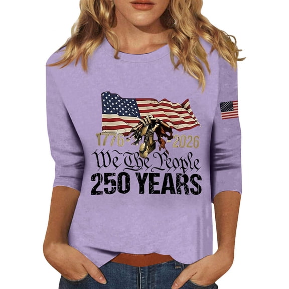 Women's 250th America Anniversary Independence 250 Years of Freedom 3/4 Sleeve Crew Neck T-Shirt