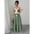 thumbnail image 6 of Womens Sage Green Boho V-Neck Tiered Maxi Dress With Lace Tassel Detail, 6 of 7