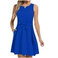 thumbnail image 3 of Aboser Beach Dresses for Women with Bowknot Belt Trendy Casual Sleeveless Sundress Summer Notch V Neck Dress Flowy A Line Tank Dresses with Pockets, 3 of 7