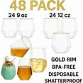 thumbnail image 3 of 48 Pack Ribbed Plastic Glasses, 24 9 Ounce Stemless Champagne Flutes & 24 12 Ounce Cups, BPA-Free Disposable Shatterproof Toasting Glasses for Weddings, Bars, and Events (Gold Rim), 3 of 18