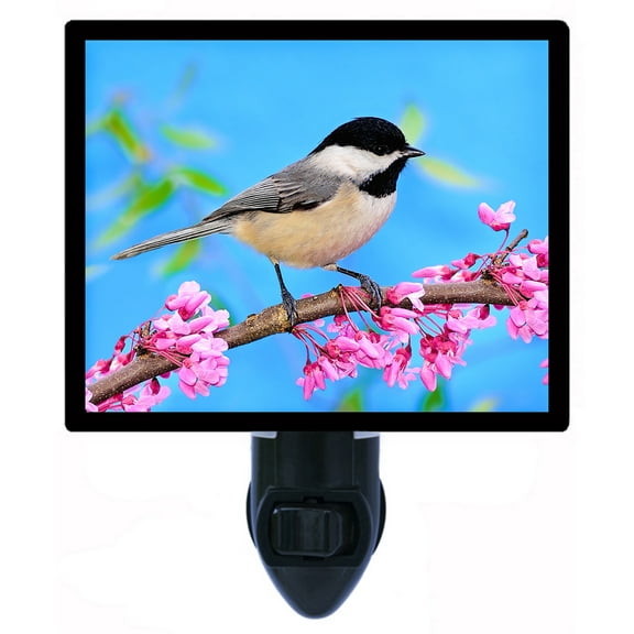Night Light - Spring Chickadee. | Bird Theme, Includes Free Switchable Insert, 4W Bulb, E12 Base