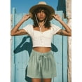 thumbnail image 4 of Ma Croix Womens Premium Linen Shorts with Drawstring Pocket Details Comfy Elastic Waist Pull-On Shorts, 4 of 5