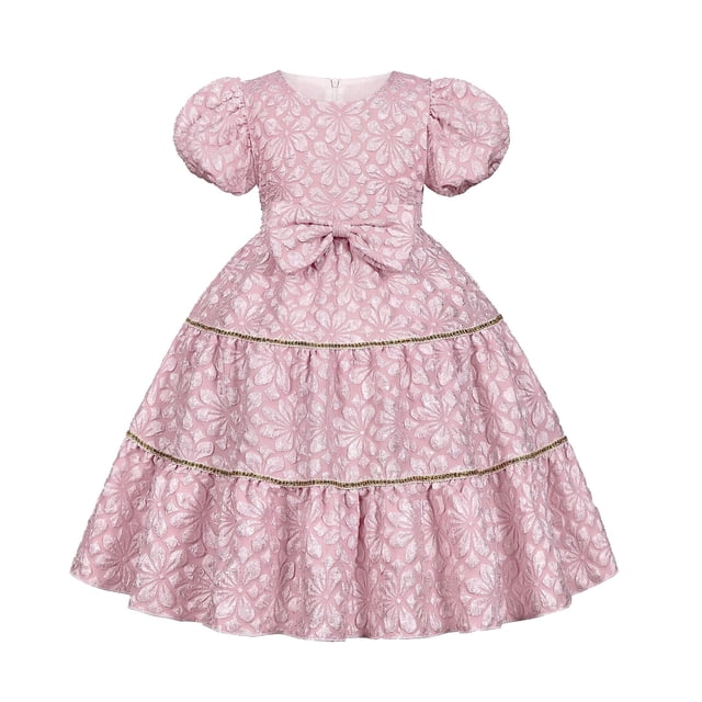 WEAIXIMIUNG Robes pour Invité de Mariage Enfants Filles Imprimés Manches Courtes Fête Style Cour Vêtements