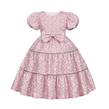 

B91xZ Tulle Prom Dress Toddler Kids Girls Prints Shorts Sleeves Party Hoilday Court Style Dress Ballet Set for Toddler Girls Pink 7-8 Years
