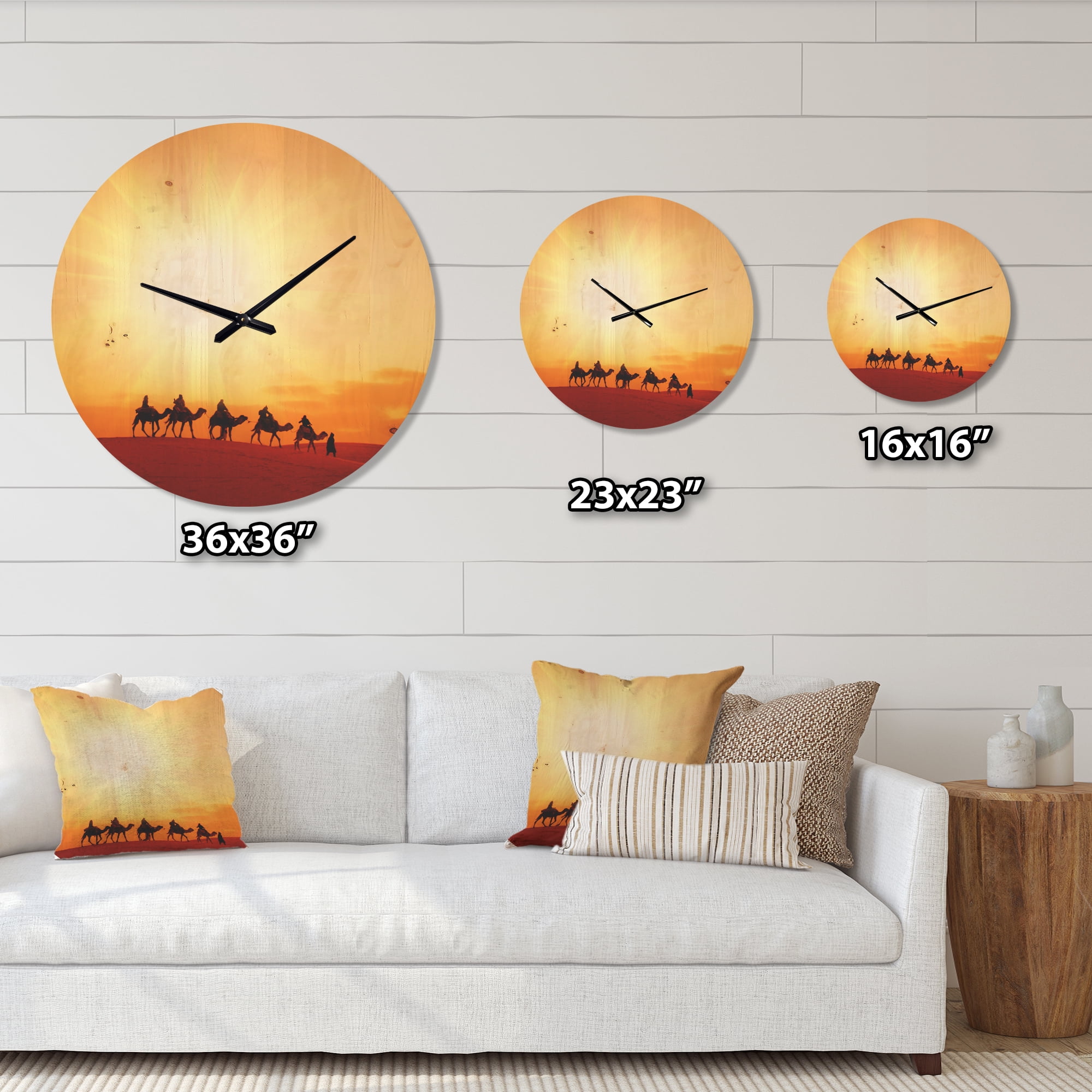 Designart 'Camel Caravan in Sahara Dessert ' Modern Wood Wall Clock