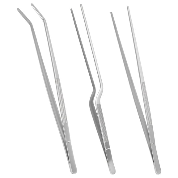 3 Pcs 12-inch Kitchen Tweezers Precision Serrated Tips Cooking Tweezers Stainless Steel Nonslip Professional Chef Tools Kitchen Tools for BBQ Plating and Serving (Silver)