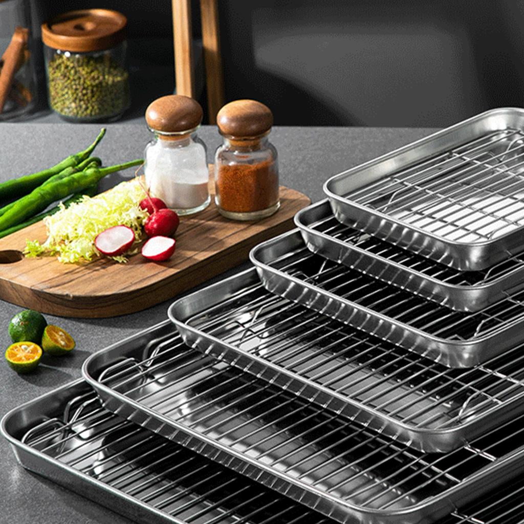 SDFGTstore Baking Sheet Tray with Removable Rack Set Stainless Steel Cooling Pan for Oven Non Toxic Dishwasher Safe