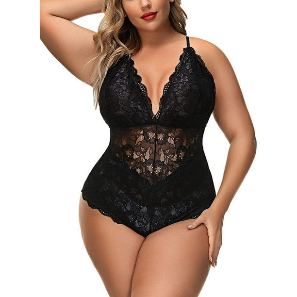 Plus Size Lingerie for Women Sexy Lingerie Bodysuit One-Piece Teddy Black,  Wine Red, X-Large : : Clothing, Shoes & Accessories