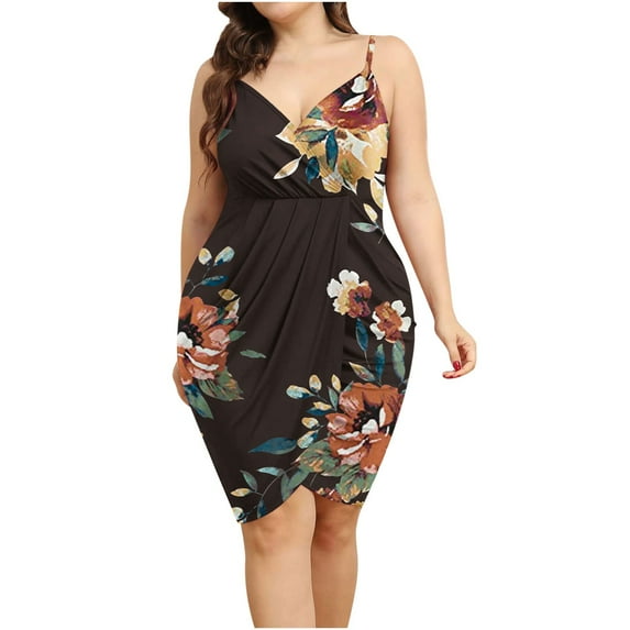 IROINNID V-Neck Sheath Dress For Women Fashion Summer Casual Sleeveless Cross Strap Printing Dress Empire Waist Dress