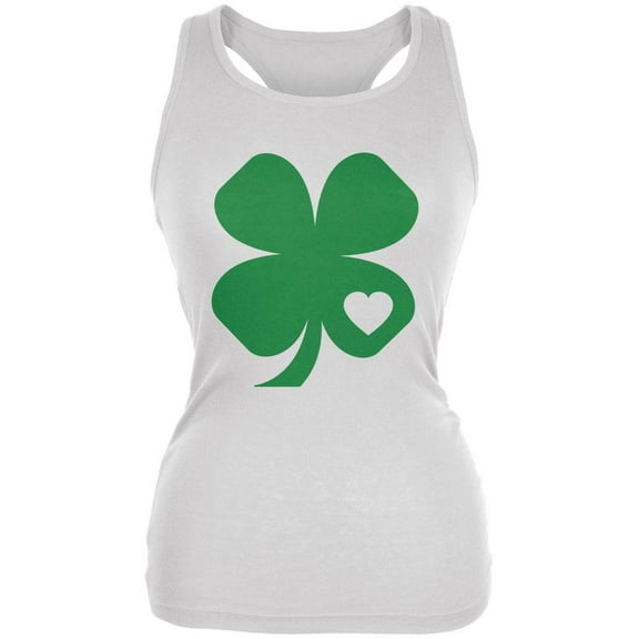 St. Patrick's Day Shamrock Heart White Juniors Soft Tank Top - Medium
