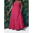 thumbnail image 3 of Hot Pink Strapless Tiered Maxi Dress For Women Casual Summer Vacation Long Flowy Plus Size Dress, 3 of 8