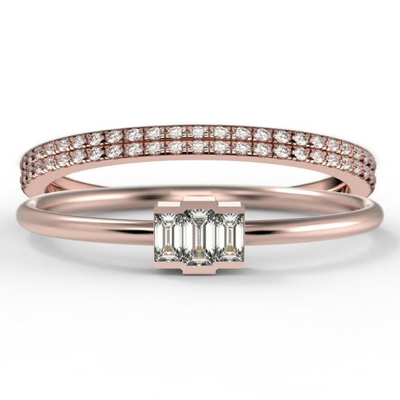 Dazzling 1.70 Carat Baguette Cut Trilogy Diamond Moissanite Engagement Ring, Wedding Ring in 925 Sterling Silver With 18k Rose Gold Plating, Three Stone Ring, Trio Set, Matching Band