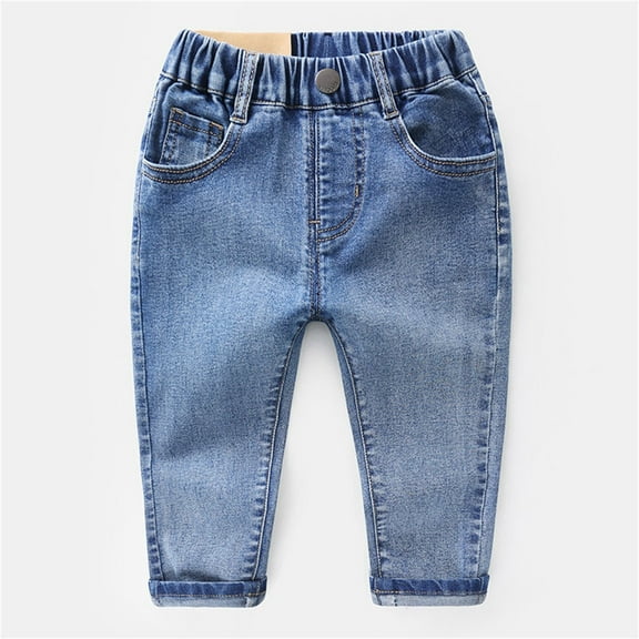 Eltusu Girls Casual Jeans, Solid Color Fashion Elastic Waist Stretch Denim Pants Light Blue Size 8 T