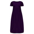thumbnail image 3 of Robe d'Été Décontractée pour Femme à Col Rond, Grande Taille, Manches Courtes, Unie, Ample, avec Poches, Longue, Robe de Plage pour Femmes 2022, 3 of 6