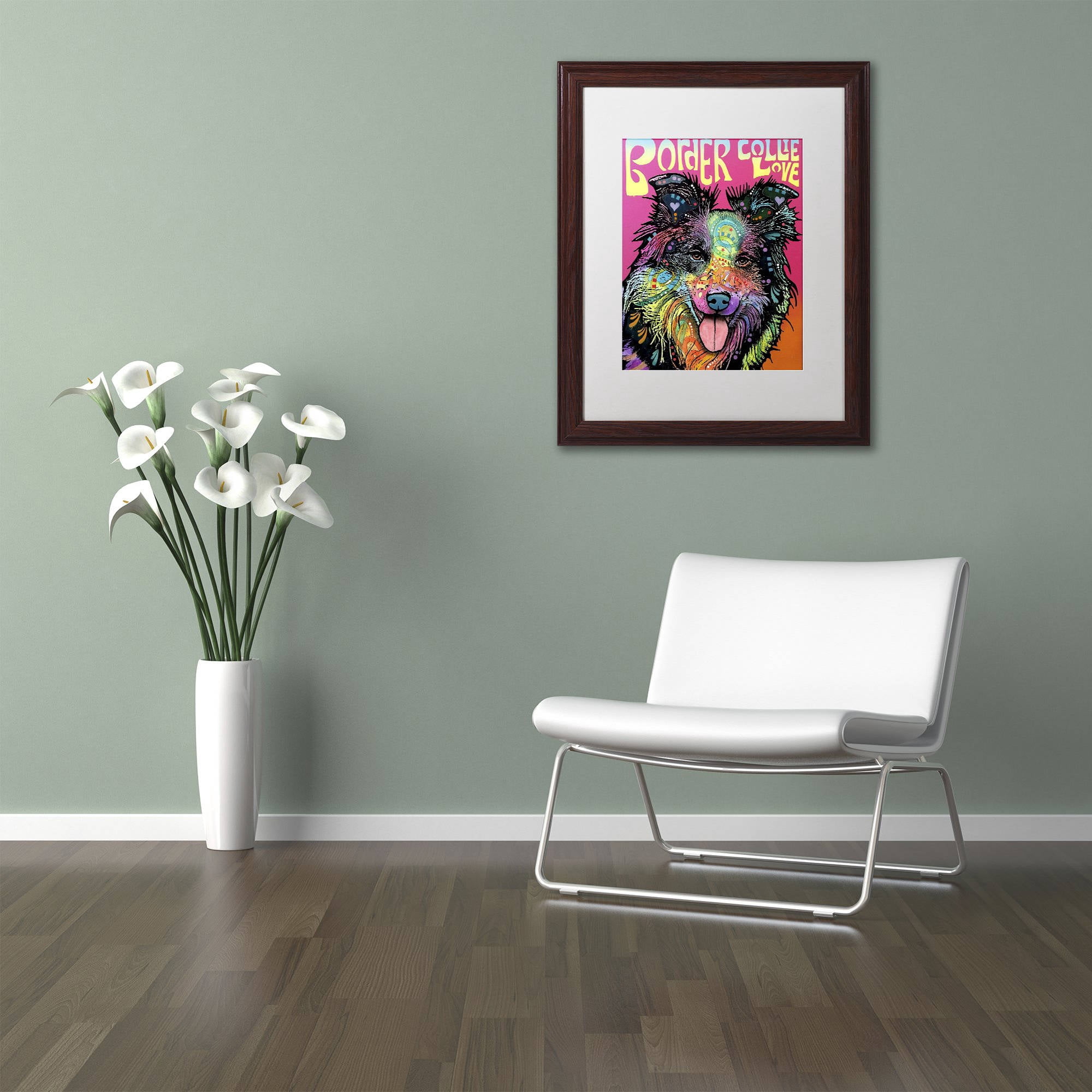 Trademark Fine Art 'Border Collie Luv' Canvas Art by Dean Russo, White Matte, Wood Frame