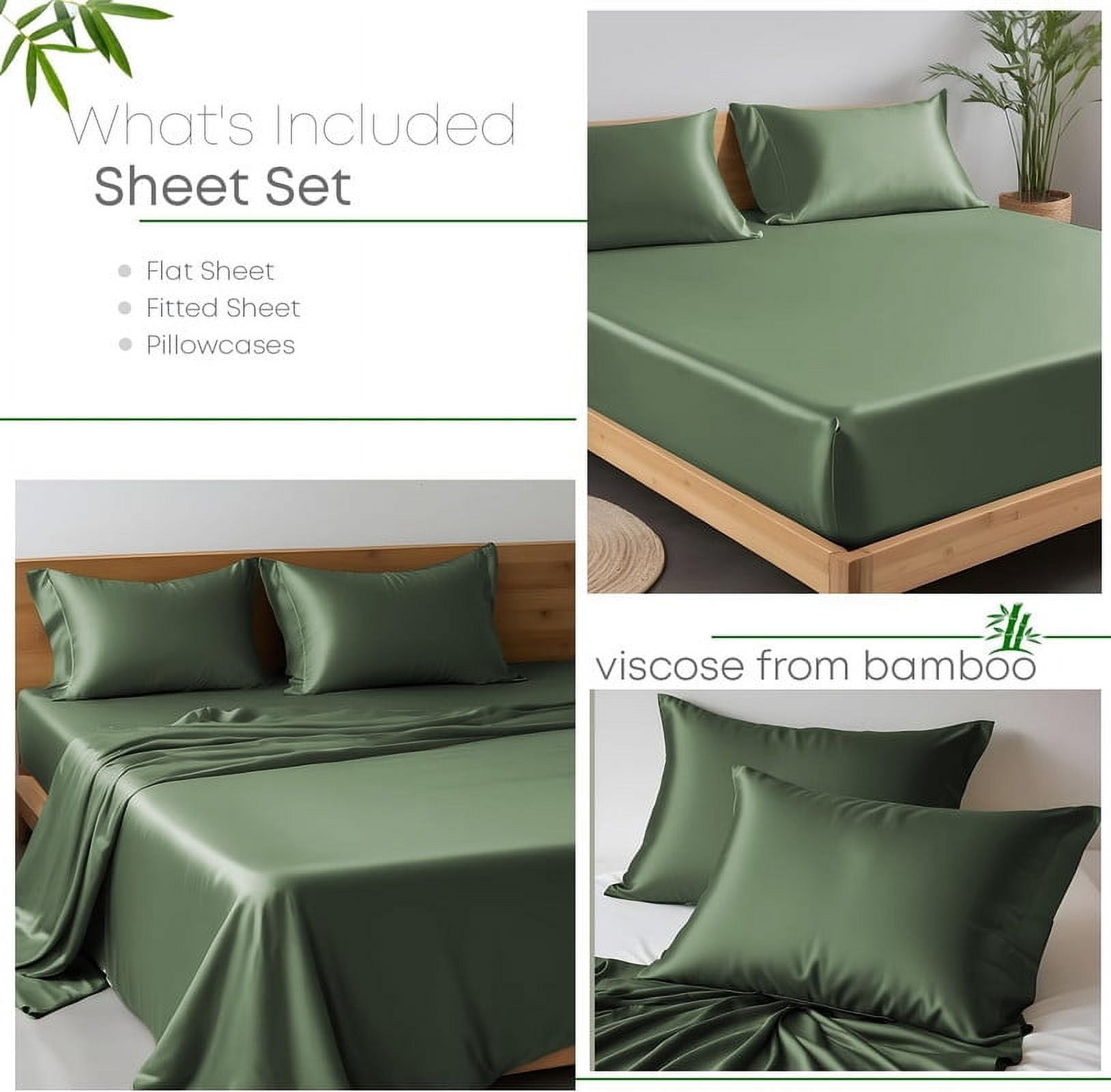 100% Bamboo California King Sheet Set - Ultra Soft, Breathable & Cooling, Ideal for Hot Sleepers, 16" Deep Pocket, Hotel Luxury Bedding (Avocado Green)