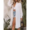 thumbnail image 1 of Women's White Striped Crinkle Button Front Cover Up Shirt Dress, 1 of 14