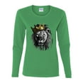 thumbnail image 2 of Wild Bobby, King Lion with Gold Crown Art, Animal Lover, Women Graphic Long Sleeve Tee, Kelly, X-Large, 2 of 4