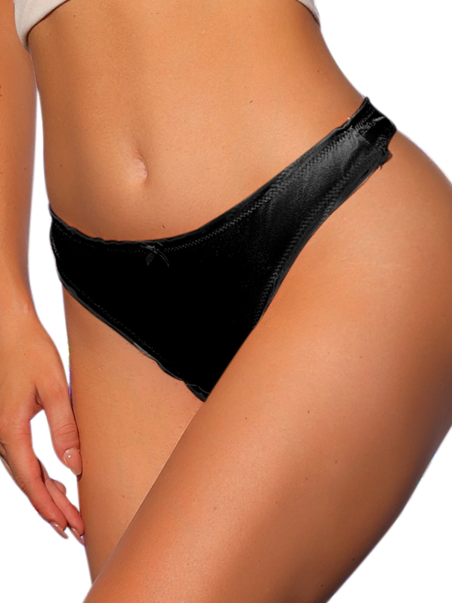 Unique Bargains Women's Plus Size Satin Soft Mid-rise Ruffle Hipster Thong Underwear All Black 1X