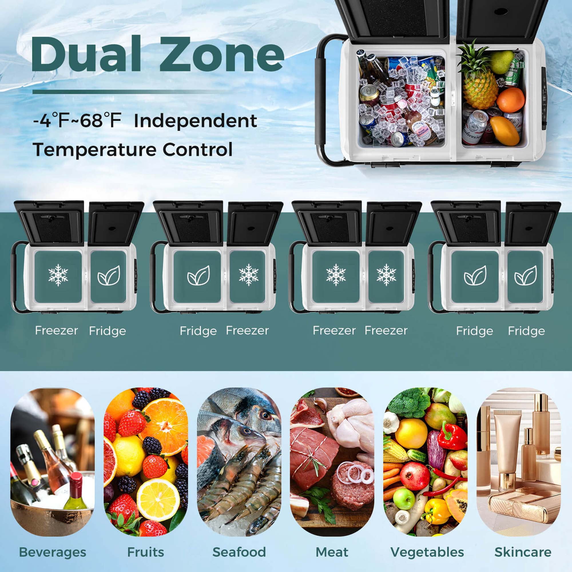 Costway Dual Zone 12V Car Refrigerator 53QT Portable Compressor Fridge Freezer (-4℉~68℉)  for RVs Black