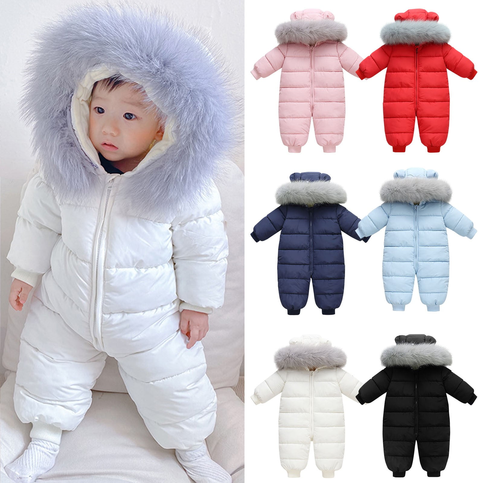 XXWXYD Baby Thermal Insulated Down Jacket Romper Detachable Collar Hooded Winter Snowsuit Thickened Coat Cold Weather Gear Windproof Outerwear