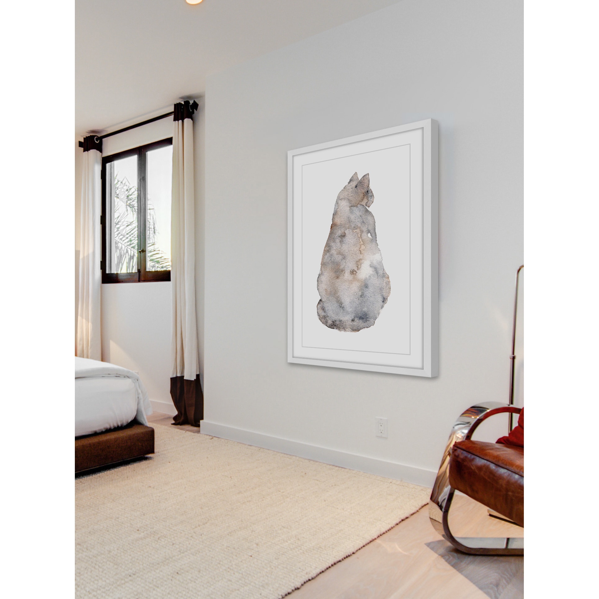 Marmont Hill "Grey Brown Cat" by Thimble Sparrow Framed Painting Print