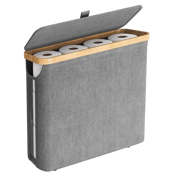 Contenedor de papel higiénico plegable de gran capacidad para organizar el baño. Dispensador de papel higiénico de tela para varios rollos. Almacenamiento que ahorra espacio para el tocador del baño.