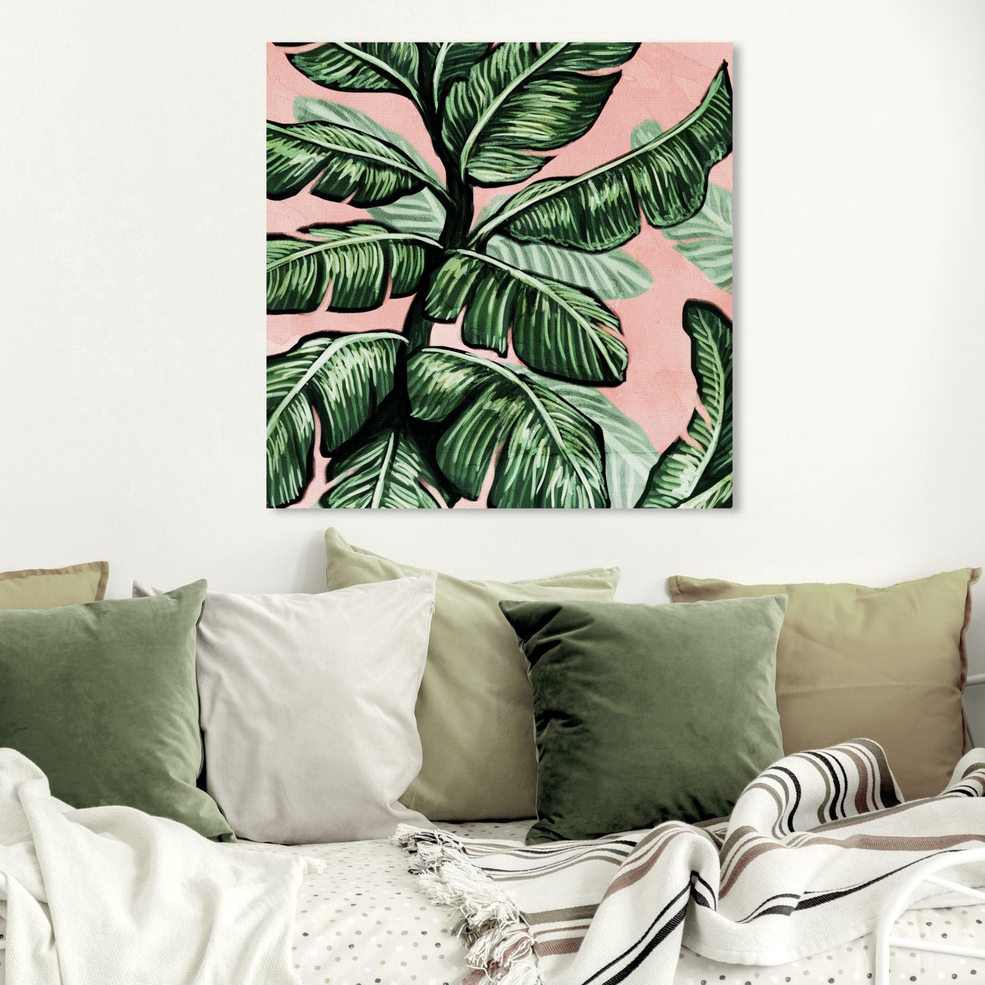 Wynwood Studio 'Blush Toned Leaves Square' Floral and Botanical Wall Art Canvas Print - Green, Pink, 20" x 20"