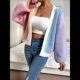 thumbnail image 5 of Suéter Tipo Cárdigan Corto de Punto Acanalado, de Larga, con Frente Abierto y Bloques de Color para Mujer Rosa Azul XXL, 5 of 9