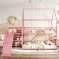 thumbnail image 2 of Bellemave Bunk Bed with Slide and Stairs, Metal Full Over Full House Bunk Bed Frame with Storage Shelves, Floor Low Bunk Beds for Bedroom(Pink), 2 of 8