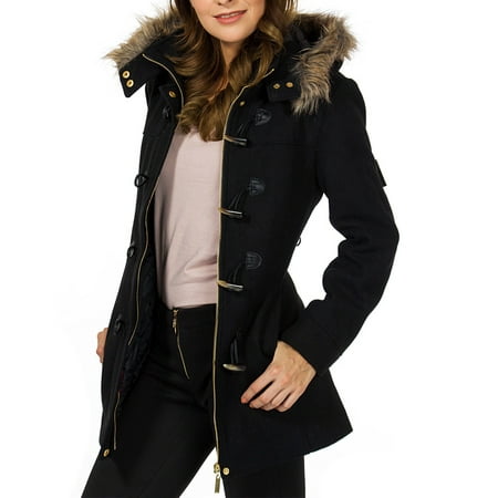 Alpine Swiss Duffy Womens Hooded Parka, Wool Coat With Fur Hood