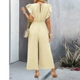thumbnail image 7 of aidice Dressy Jumpsuits for Women Office V Neck Ruffle Cap Sleeve Ruched Cropped Wide Leg Pants Rompers, 7 of 7