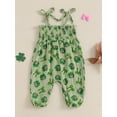 thumbnail image 5 of Baby Toddler Girls Jumpsuit, 6 12 18 24 Months Sleeveless Tie-up Pleated Clover Bow Print Casual Romper Clothes, 5 of 9
