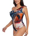 thumbnail image 3 of Picia Sunset Ocean Watercolor Dolphin Pattern Women's One Piece Swimsuits,One Shoulder Swimwear Asymmetric ,Ruffle Monokinis Bathing Suits,High Waisted Flattering Bathing Suits-Small, 3 of 8