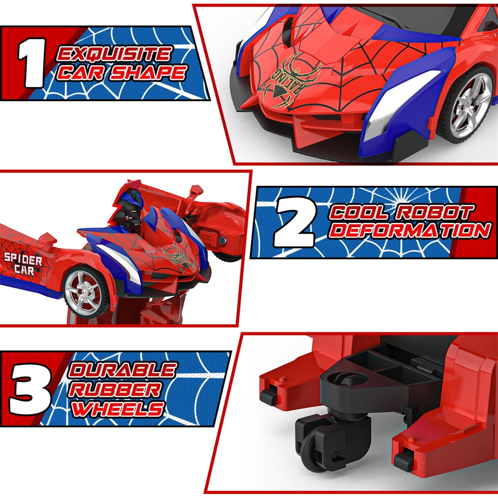 Wupuaait Transform Rc Cars, 2.4Ghz Remote Control Car 1:18 Scale Transforming Robot, One-Button Deformation 360Â°Rotation Car Toy Gifts for Boys 4-12, Red and Blue