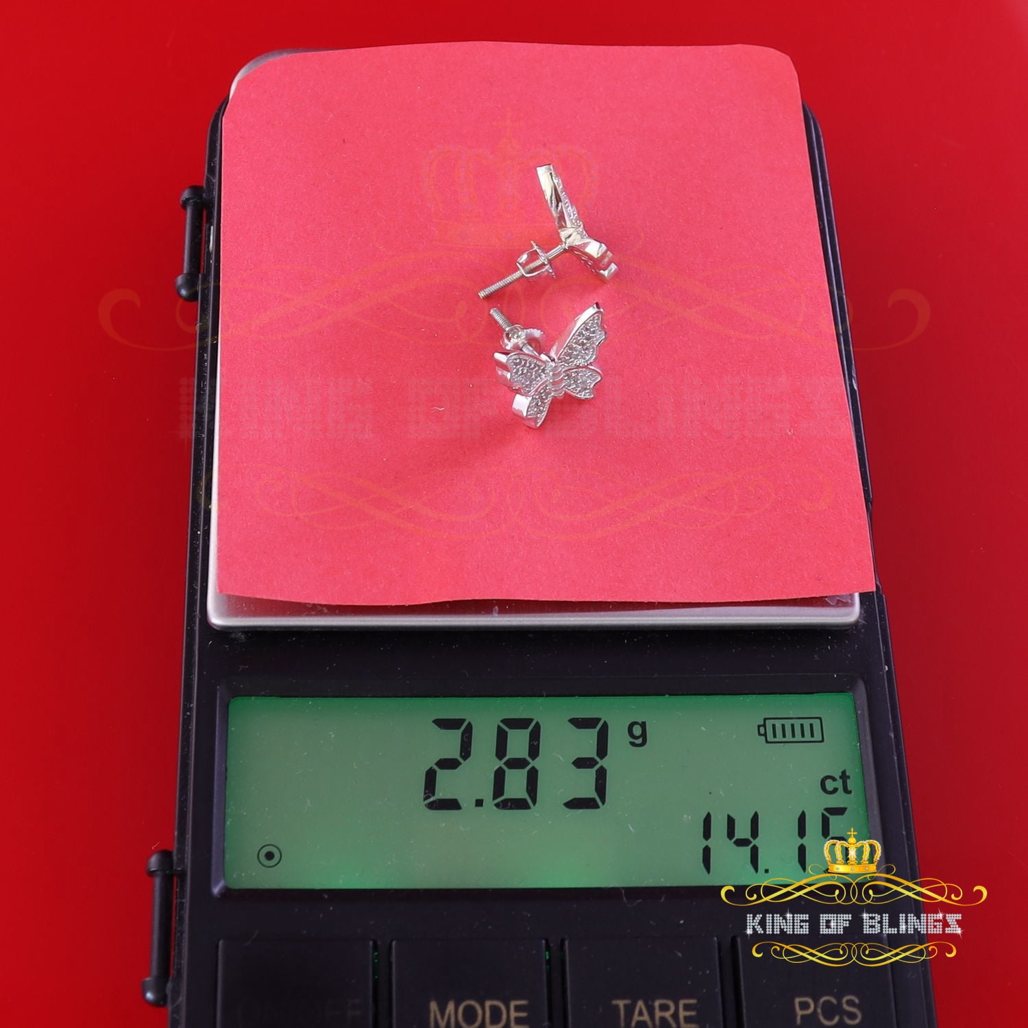 King of Bling's Women's 0.25ct Real Diamond Butterfly Stud Earrings White 925 Sterling Silver