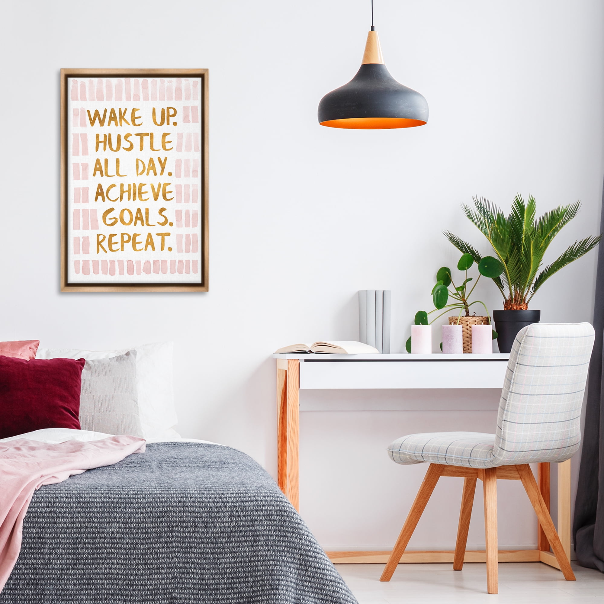 Stupell Industries Wake Up & Hustle Typography Painting Brown Floater Framed Art Print Wall Art, 21 x 31